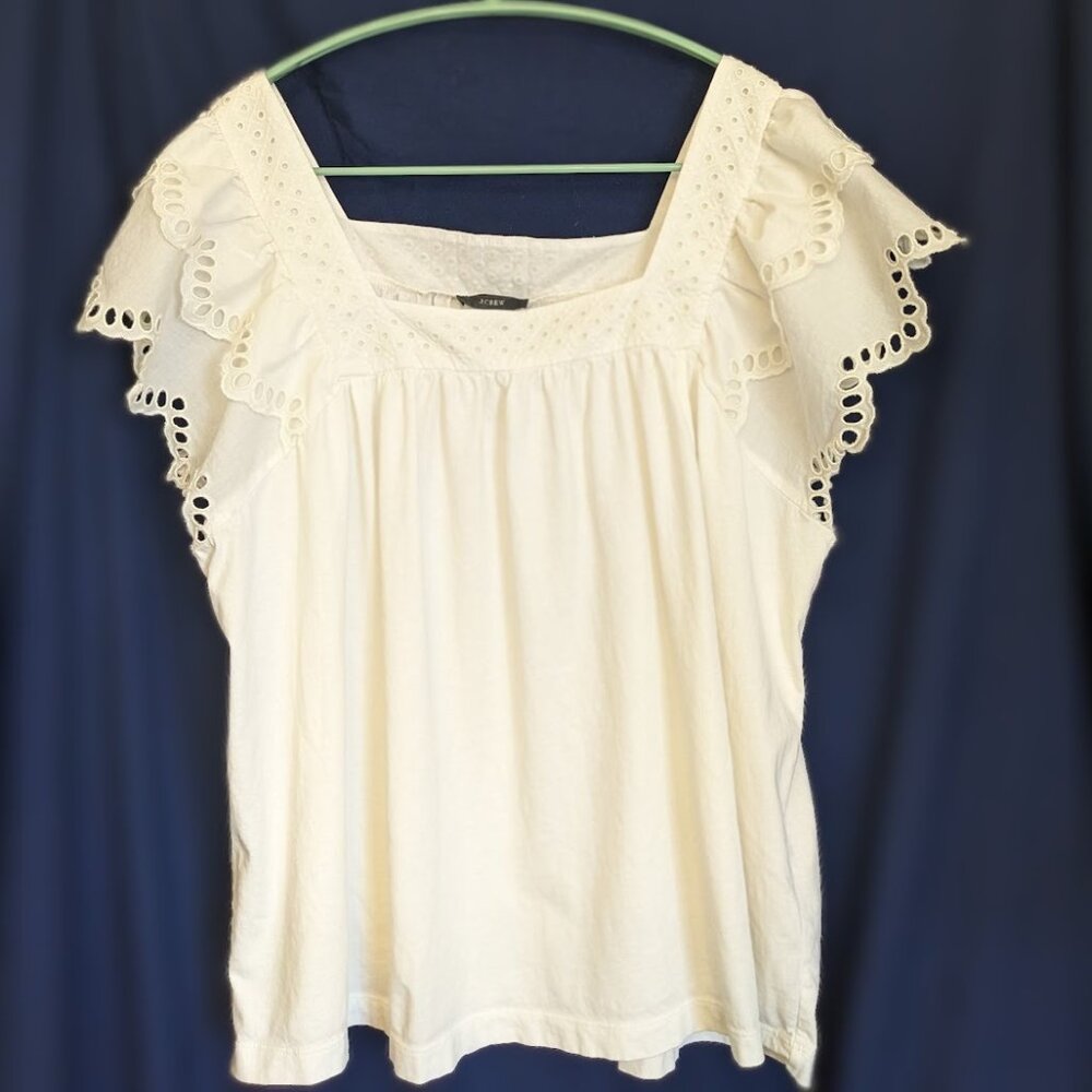 J. Crew Square Neck Embroidered Eyelet 100 % Cotton Blouse
